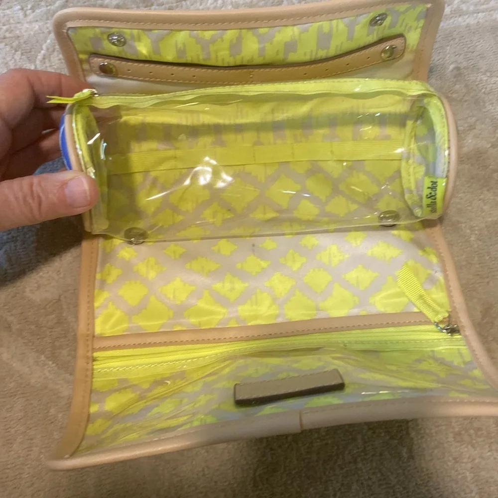 Stella & Dot Jewelry Roll Travel Case Blue Ikat Nylon Cylinder Lightweight New
